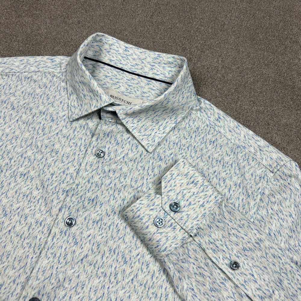 Bugatchi Shirt Mens Medium Geometric 8 Way Stretch Button Up Business Casual